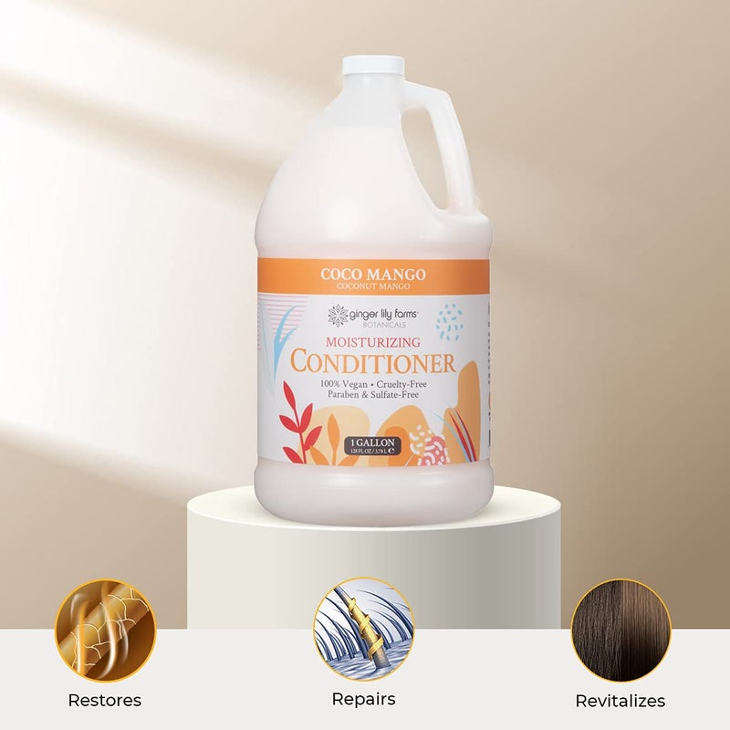 Ginger Lily Farms Botanicals Moisturizing Conditioner for All Hair Types, Coco Mango, 100% Vegan & Cruelty-Free, Coconut Mango Scent, 1 Gallon Refill - Image 5